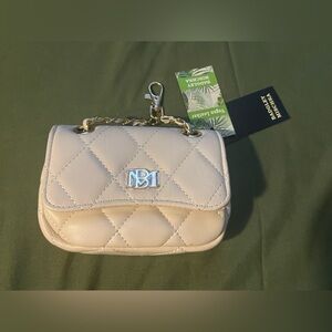 Badgley Mischka Mini Purse Key Clip Vegan Leather Off White Quilted
